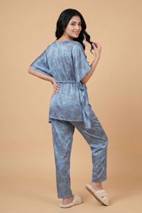 Zivame Satin Kaftan Loungewear Set - Glacier lake — thumbnail 2